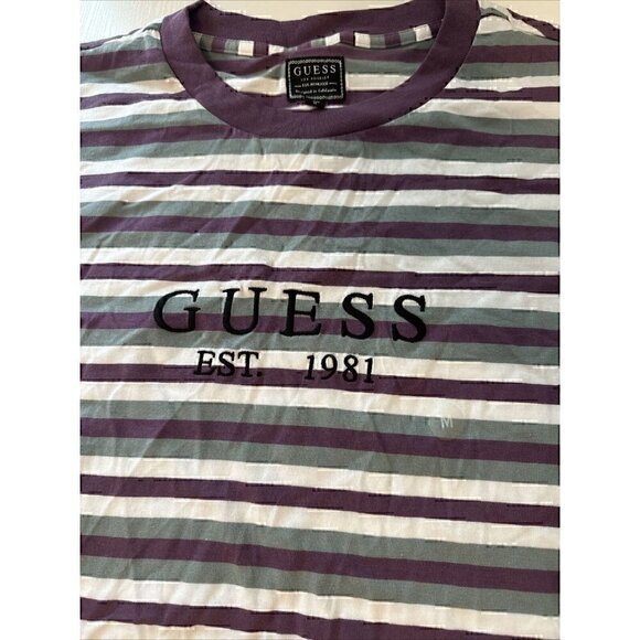 Rare GUESS Los Angeles EST. 1981 Spell Out Striped Long Sleeve T Shirt 2000s M - Picture 2 of 7